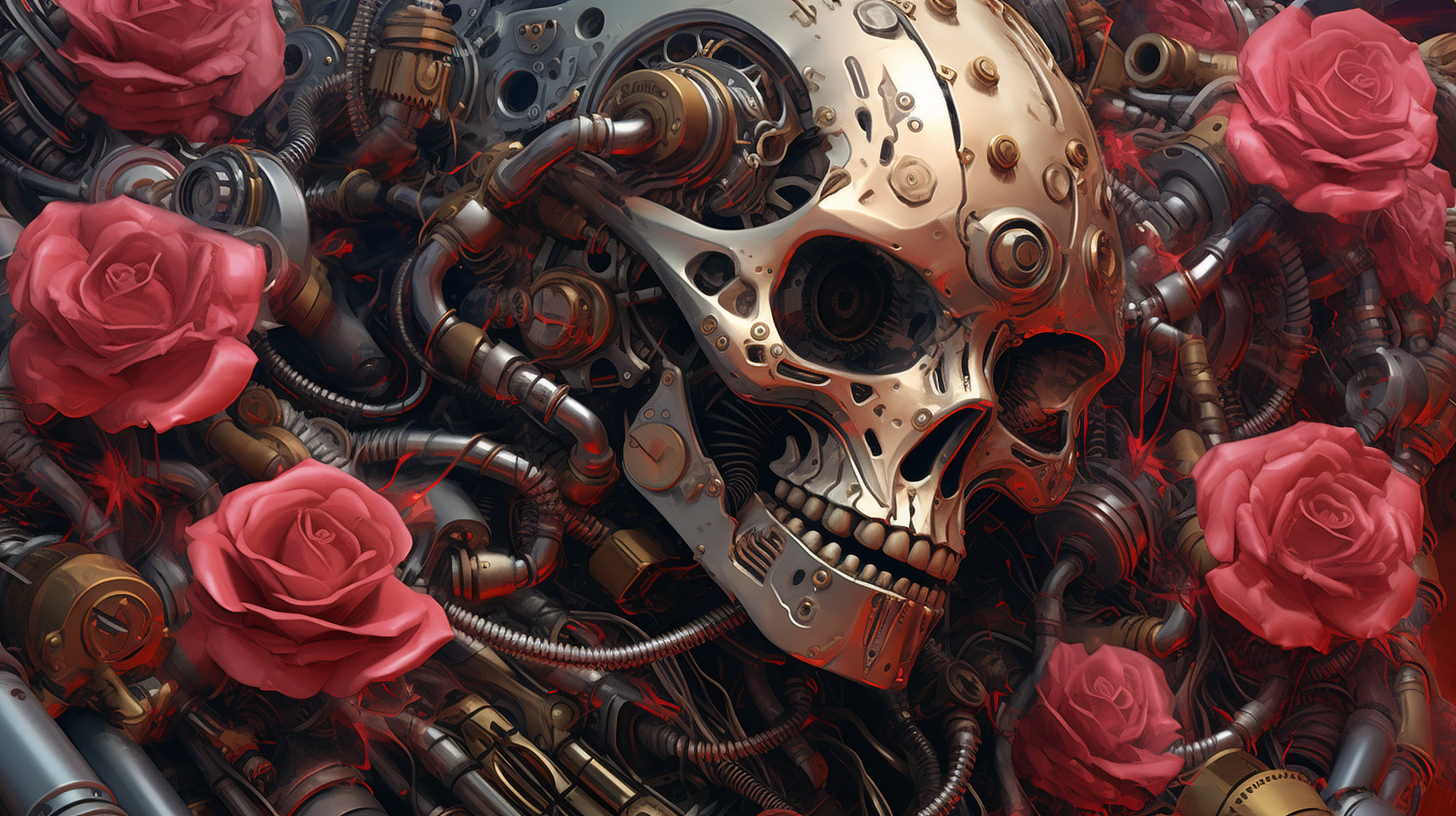 a metal skull with roses