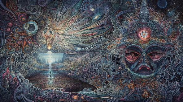 a colorful artwork with a light bulb