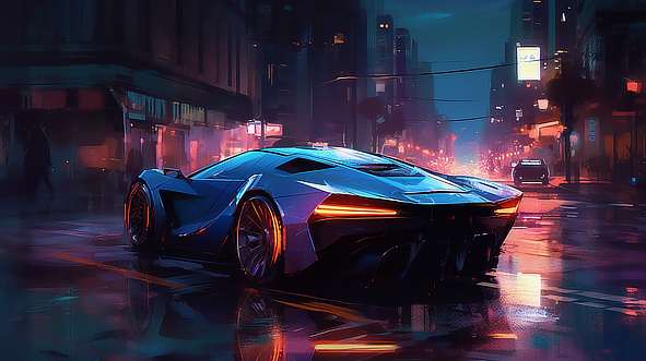 a sports car on a wet street