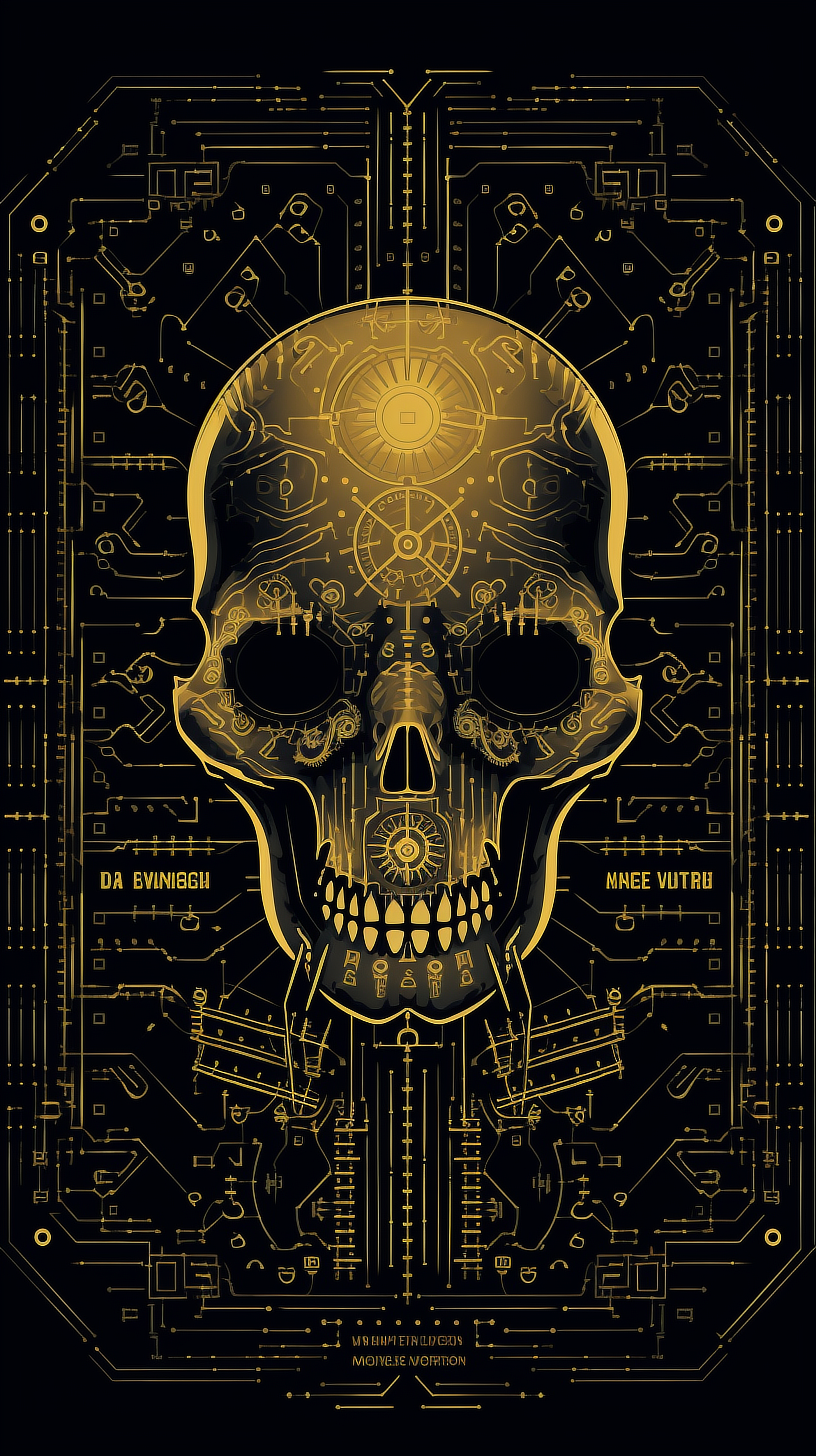 a skull with a circuit board