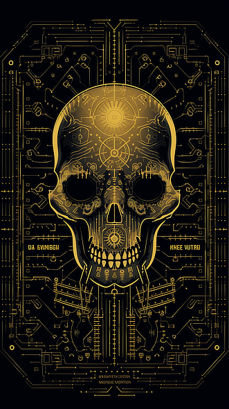 a skull with a circuit board