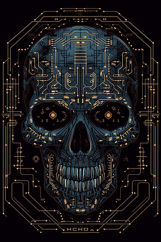 a skull with circuit board