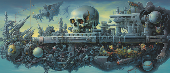 a skull on a machine