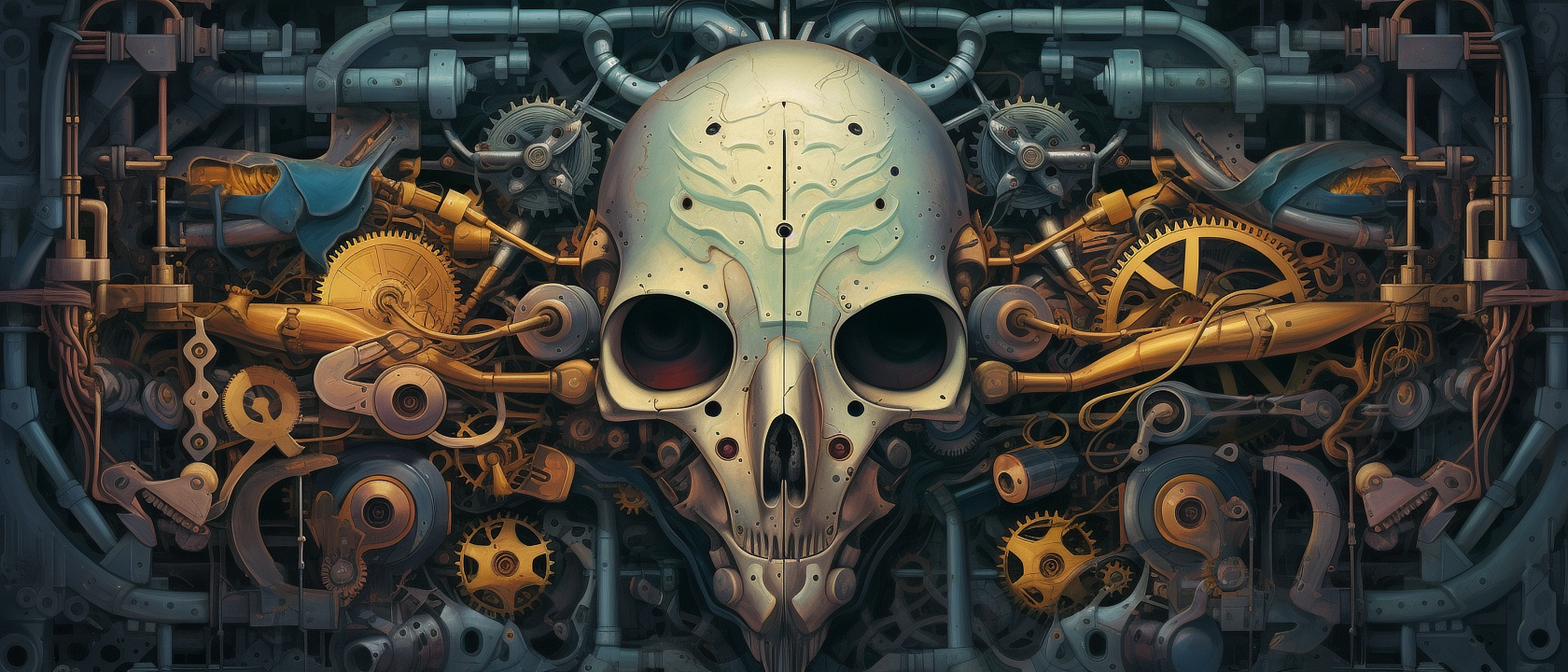 a skull made out of metal and various gears