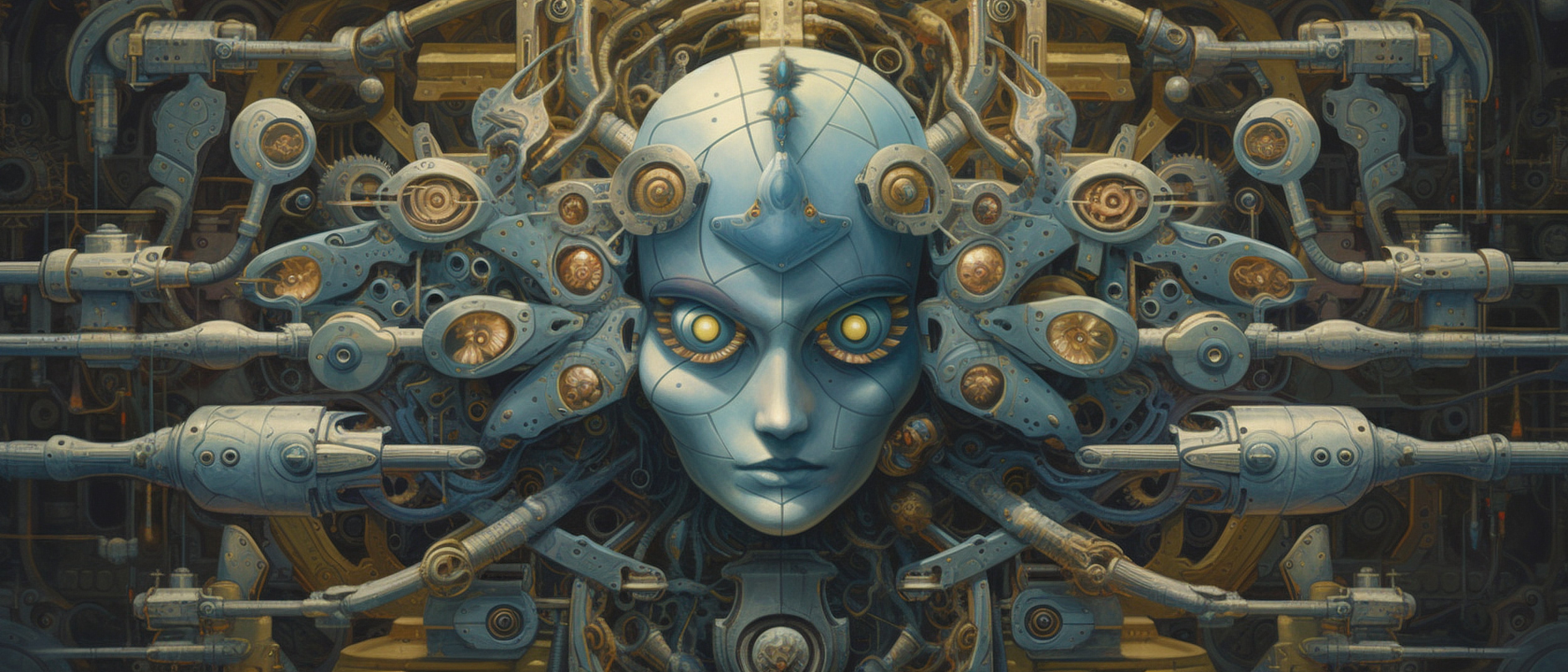 a robot head with many gears