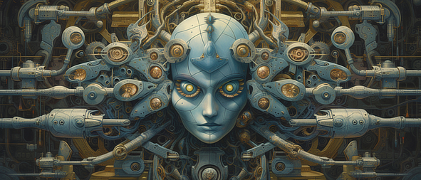 a robot head with many gears