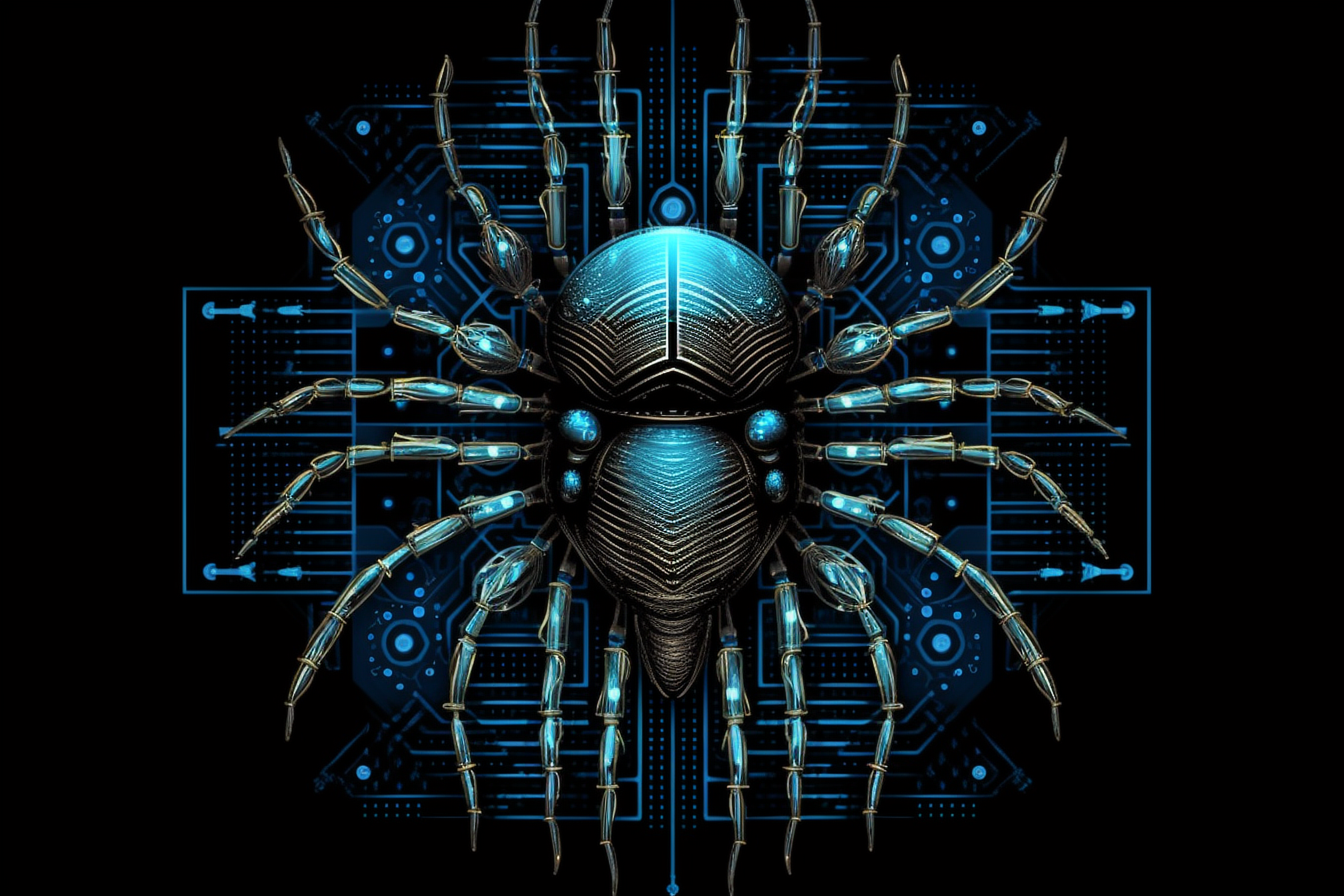 a blue and black spider with many legs