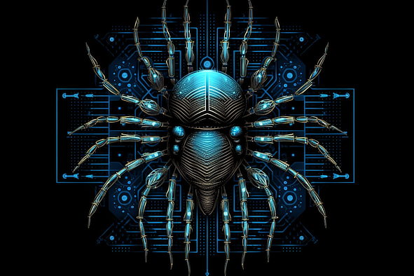 a blue and black spider with many legs