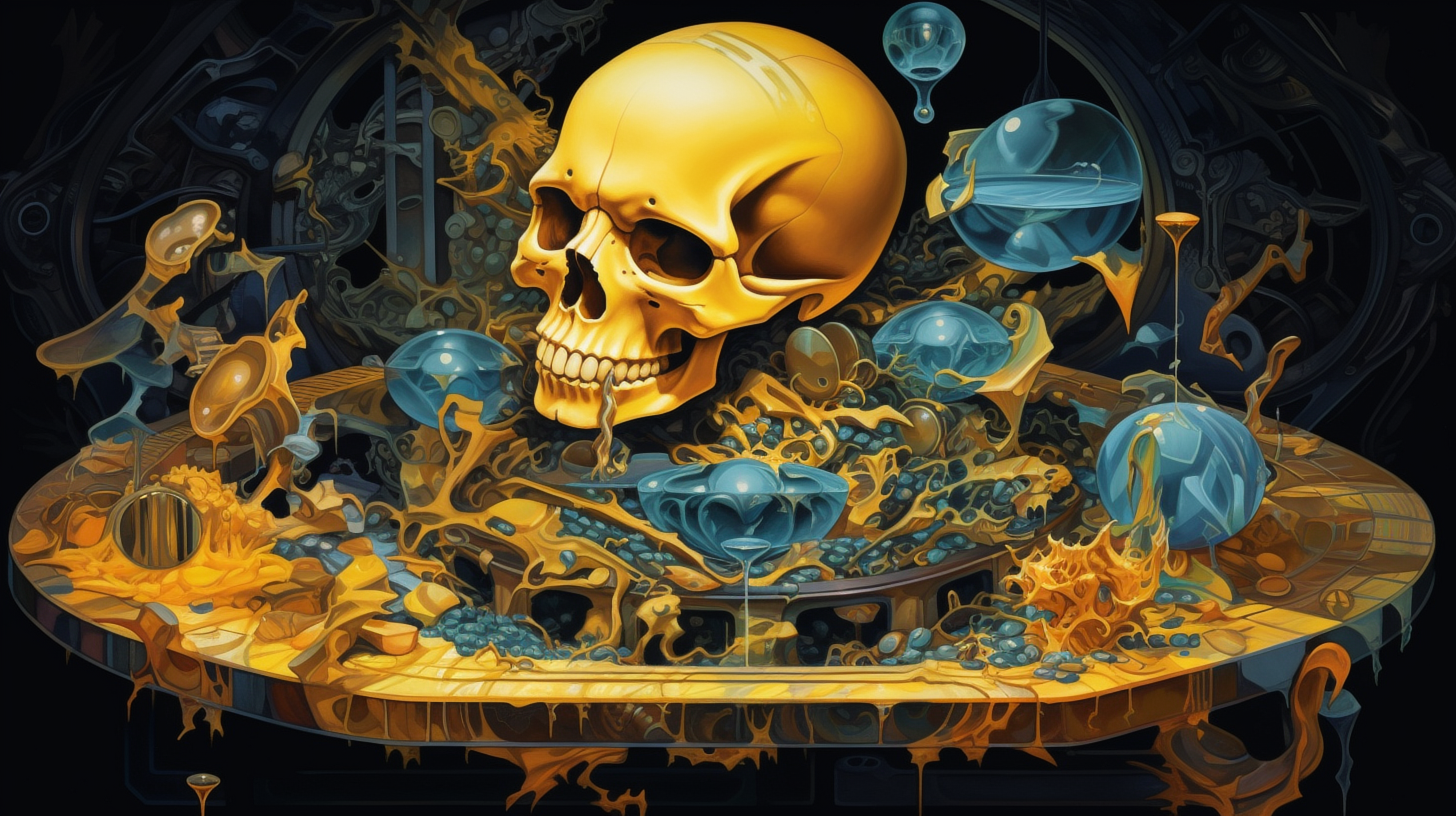 a skull in a pile of liquid