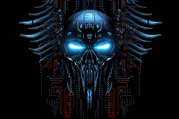 a skull with wings and blue eyes