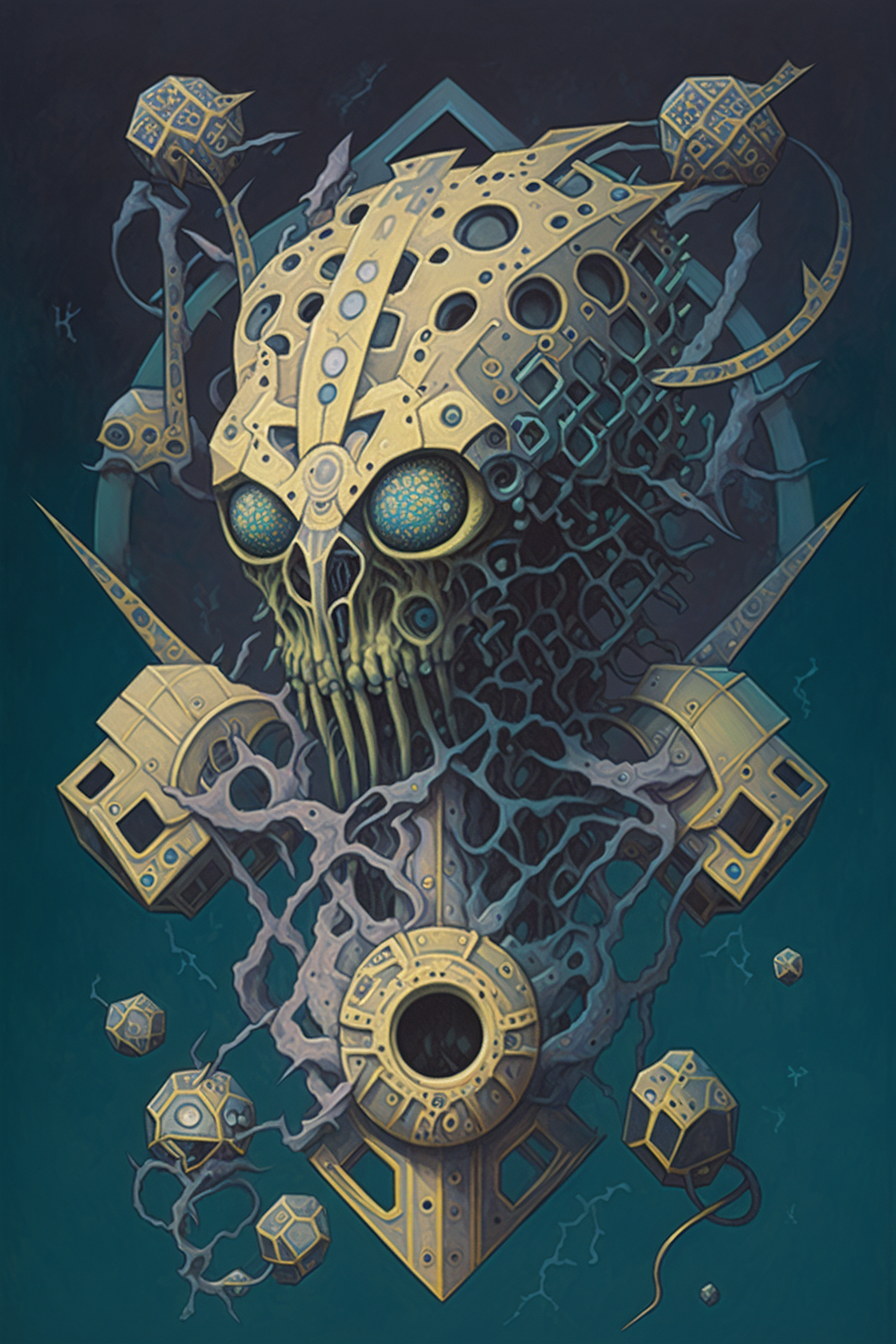 a artwork of a skull with holes and holes