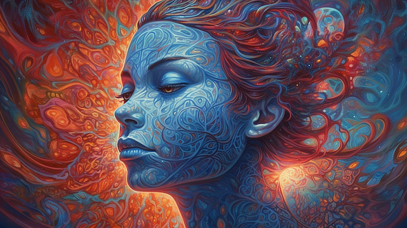 a woman with a pattern on her face