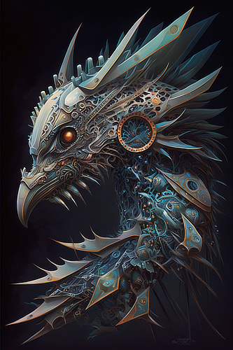 a metal dragon with a mechanical design