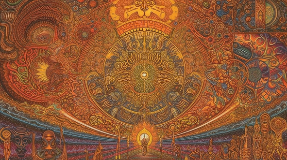 a colorful artwork with a cat face