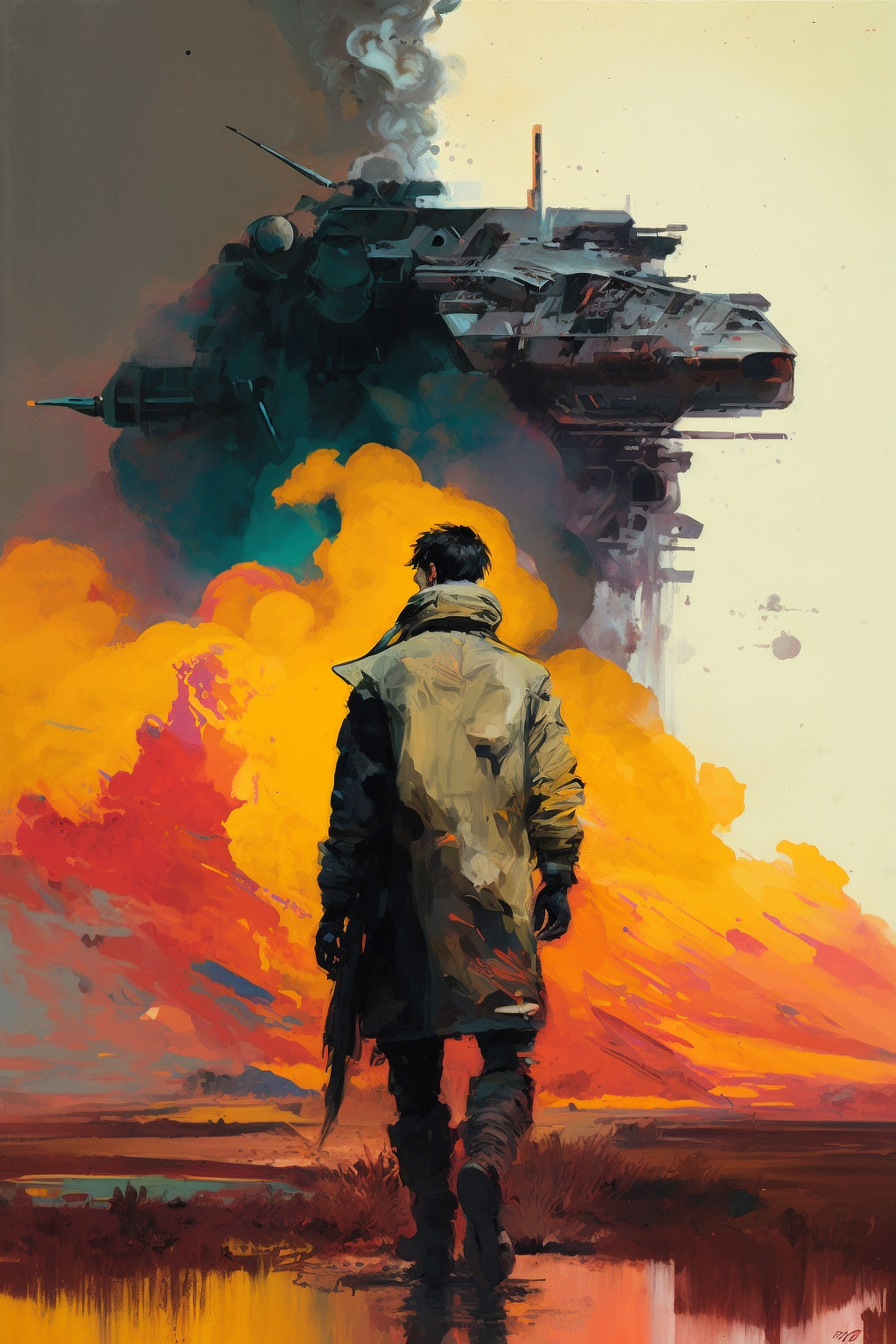 a man walking towards a spaceship