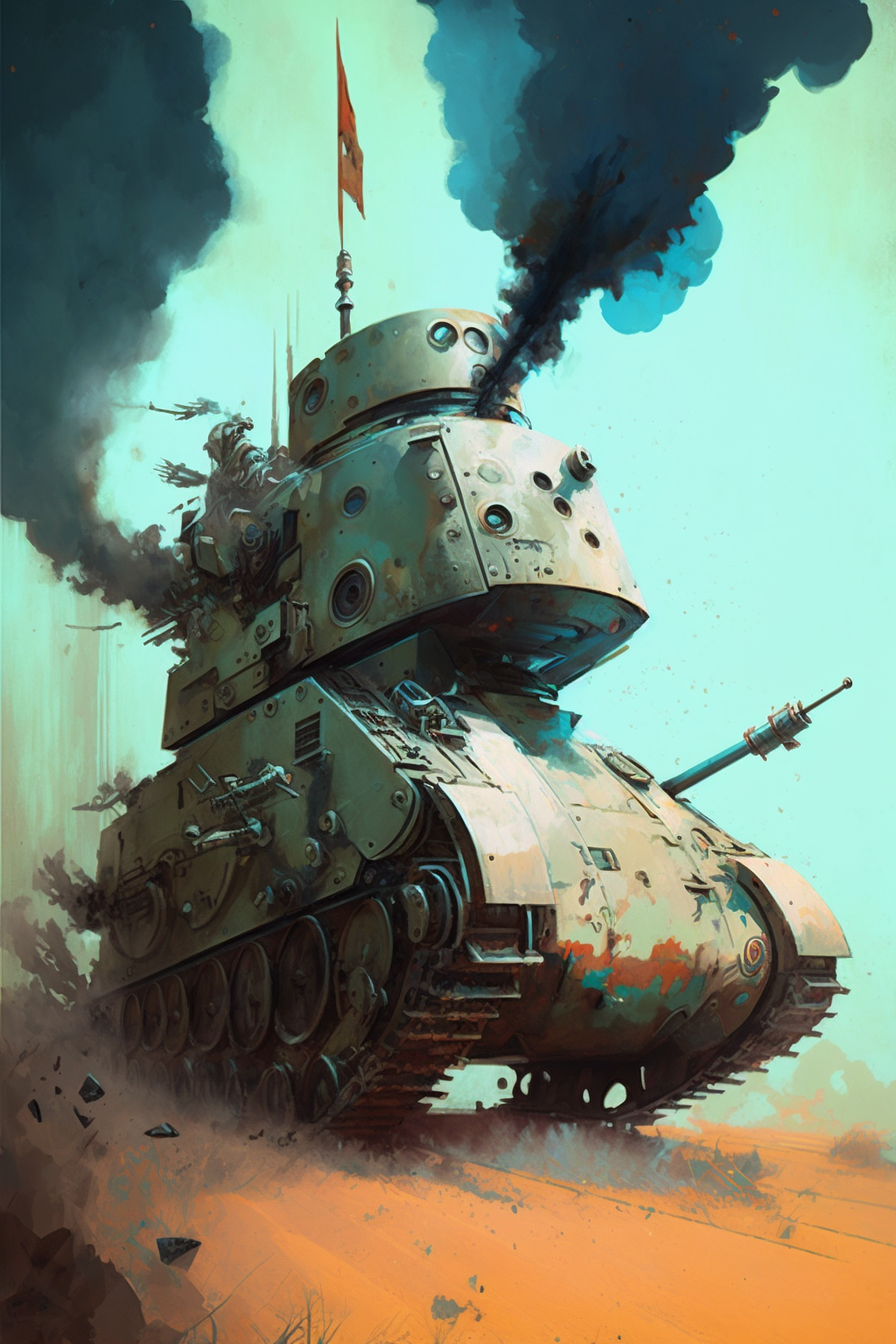 a tank with black smoke coming out of it