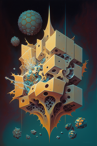 a computer generated artwork of a yellow cube structure