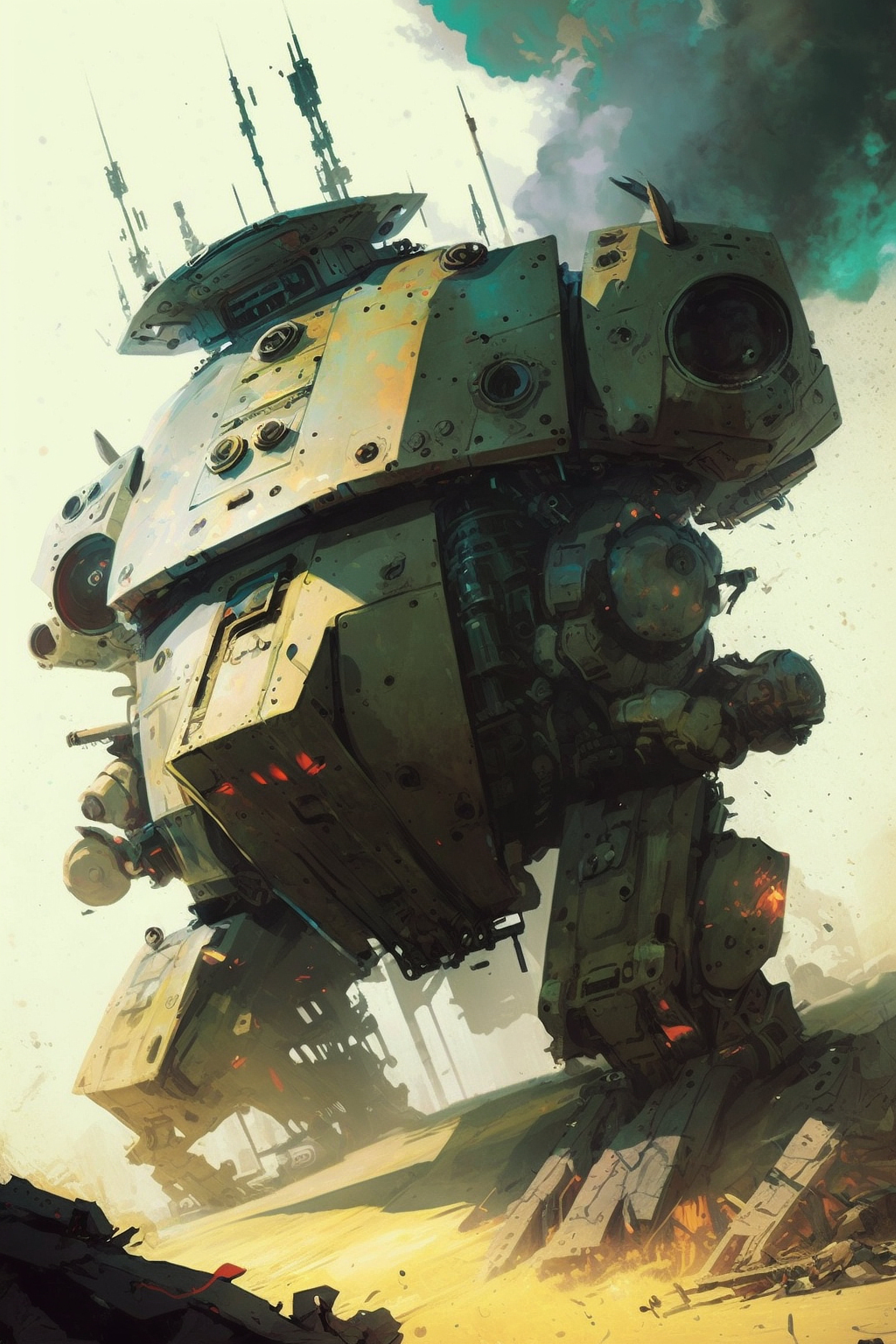 a large robot with large round legs