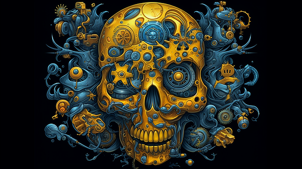 a skull with gears and gears