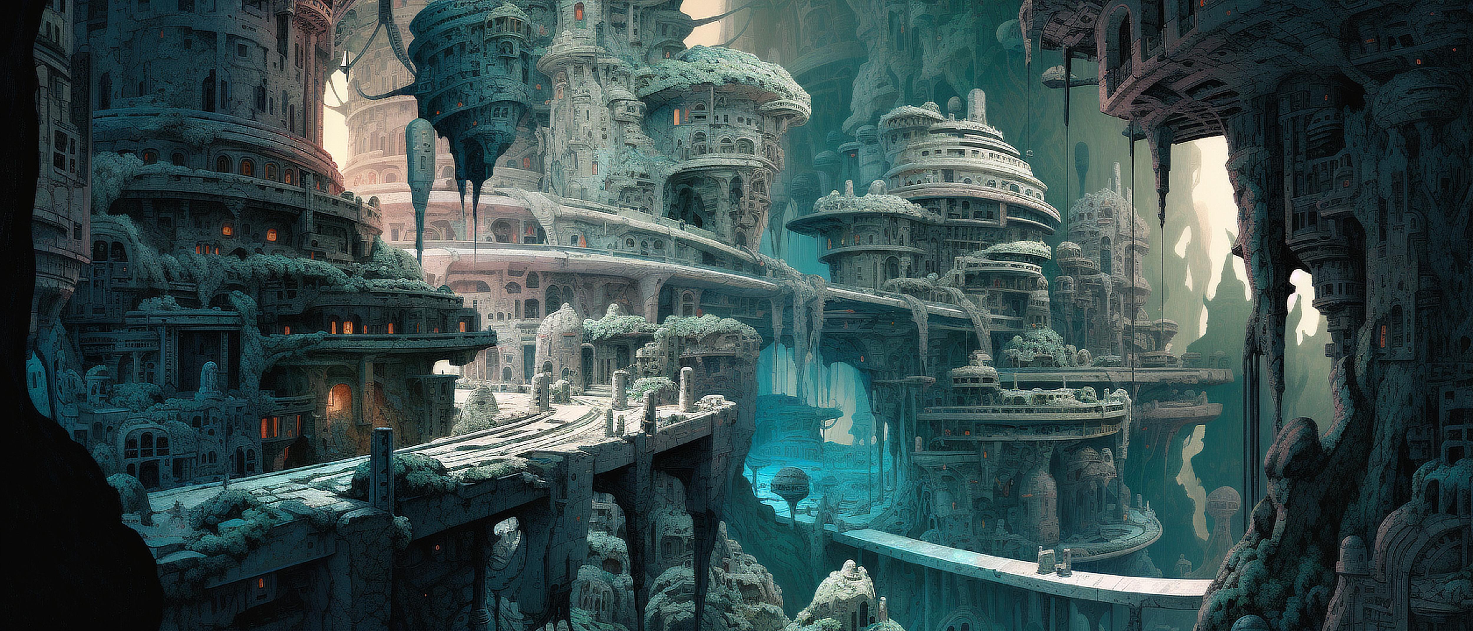 a city with many buildings and a road