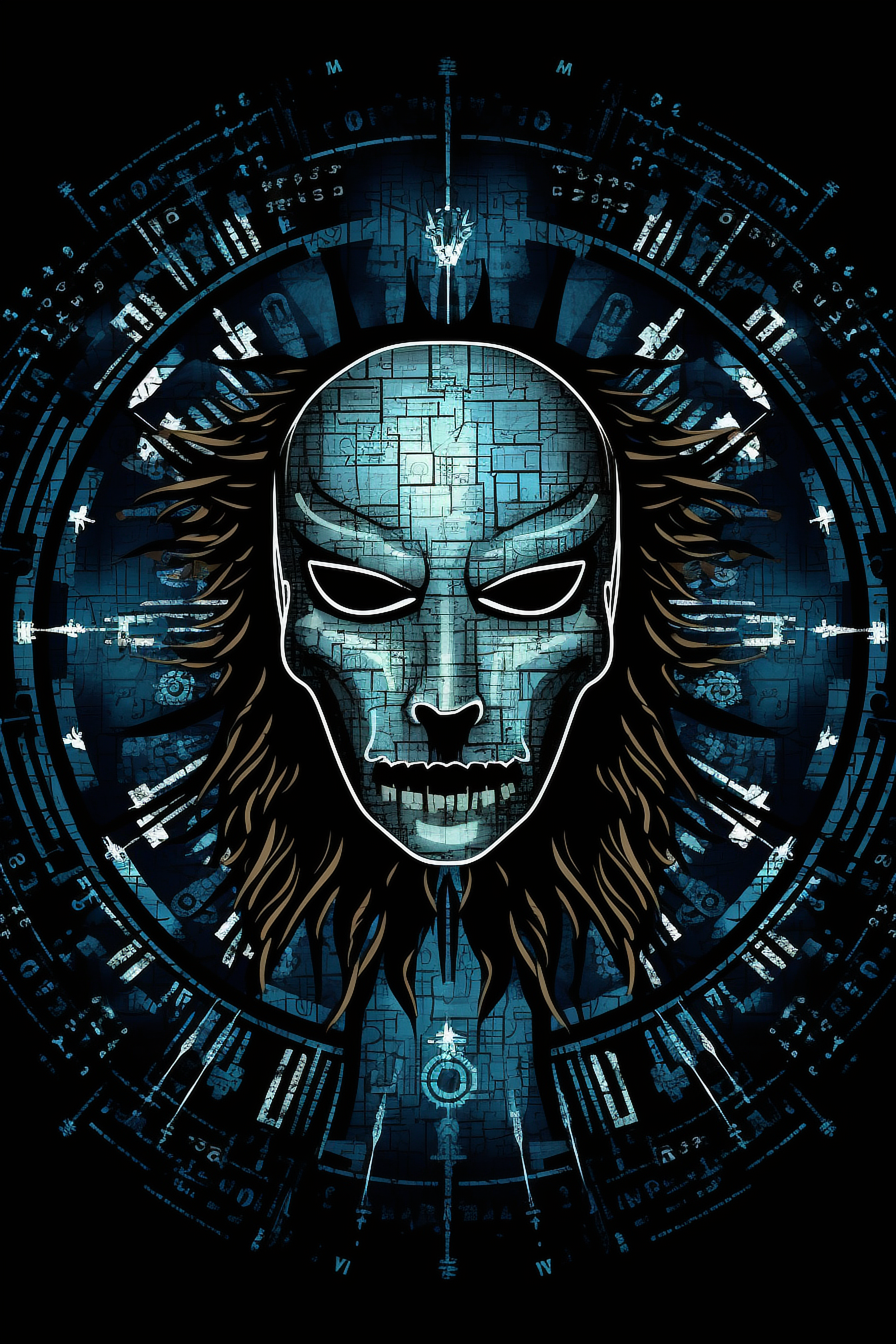 a digital art of a person with a face and a face mask