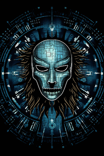 a digital art of a person with a face and a face mask