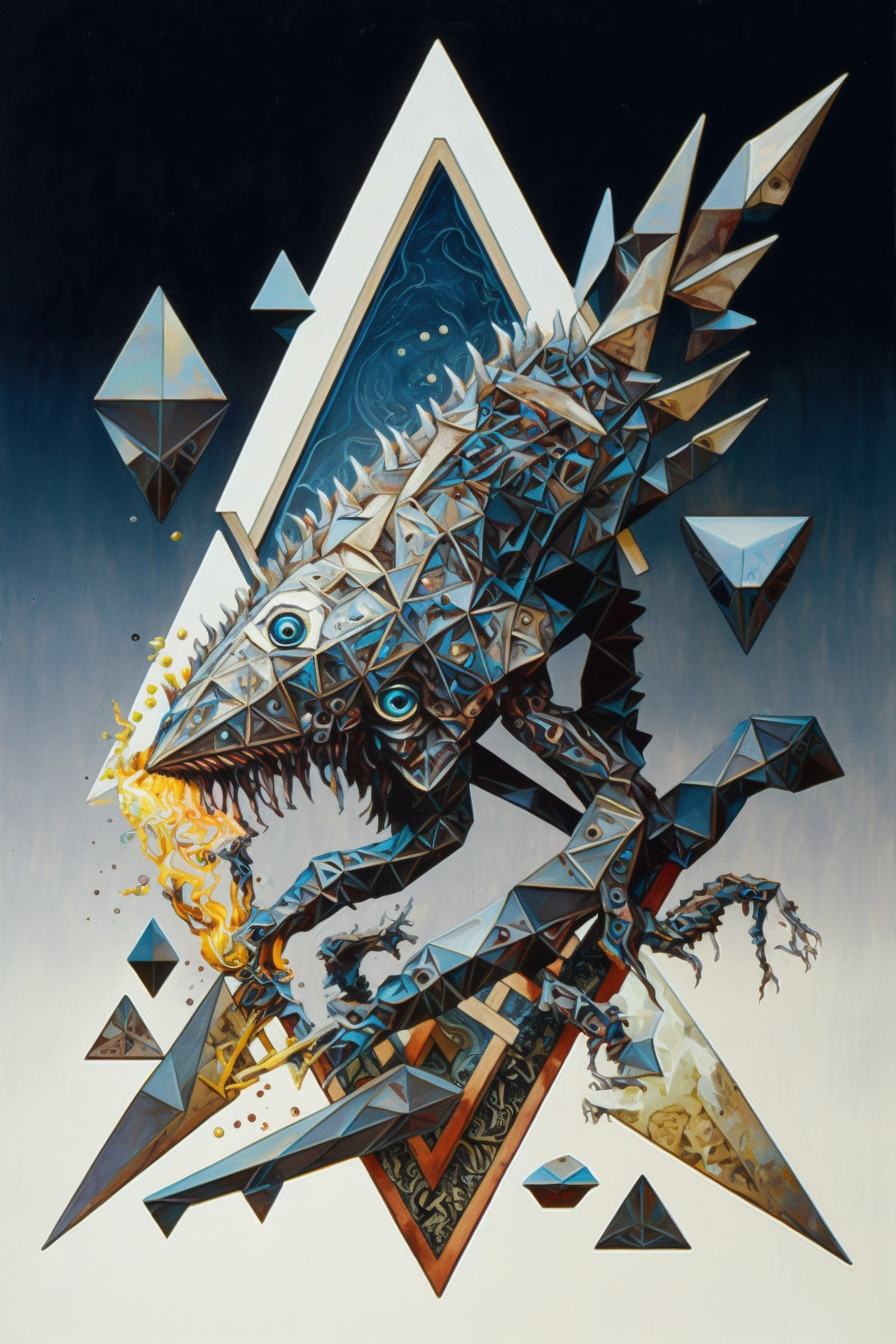 a lizard with spikes and flames