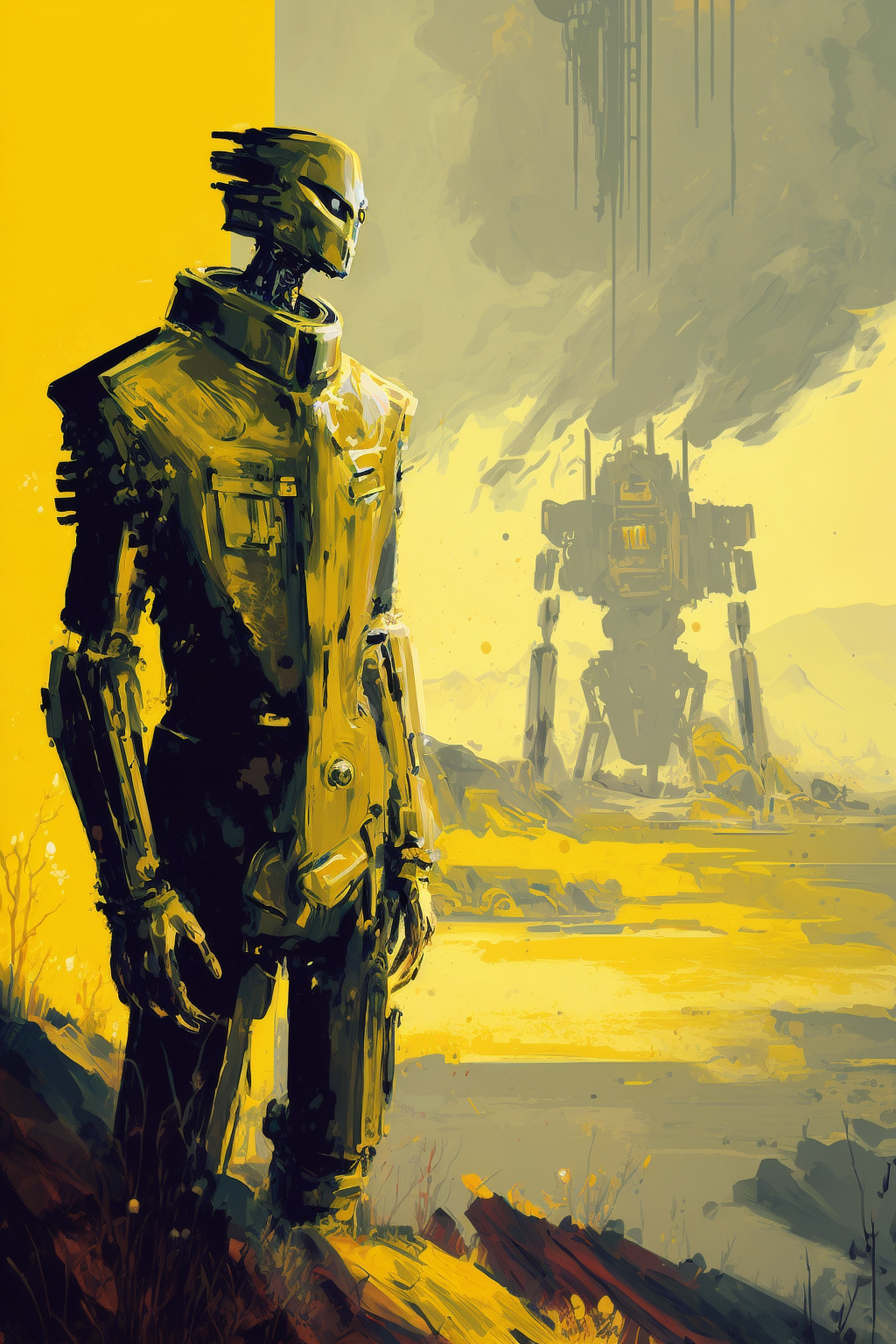 a robot standing in front of a large robot