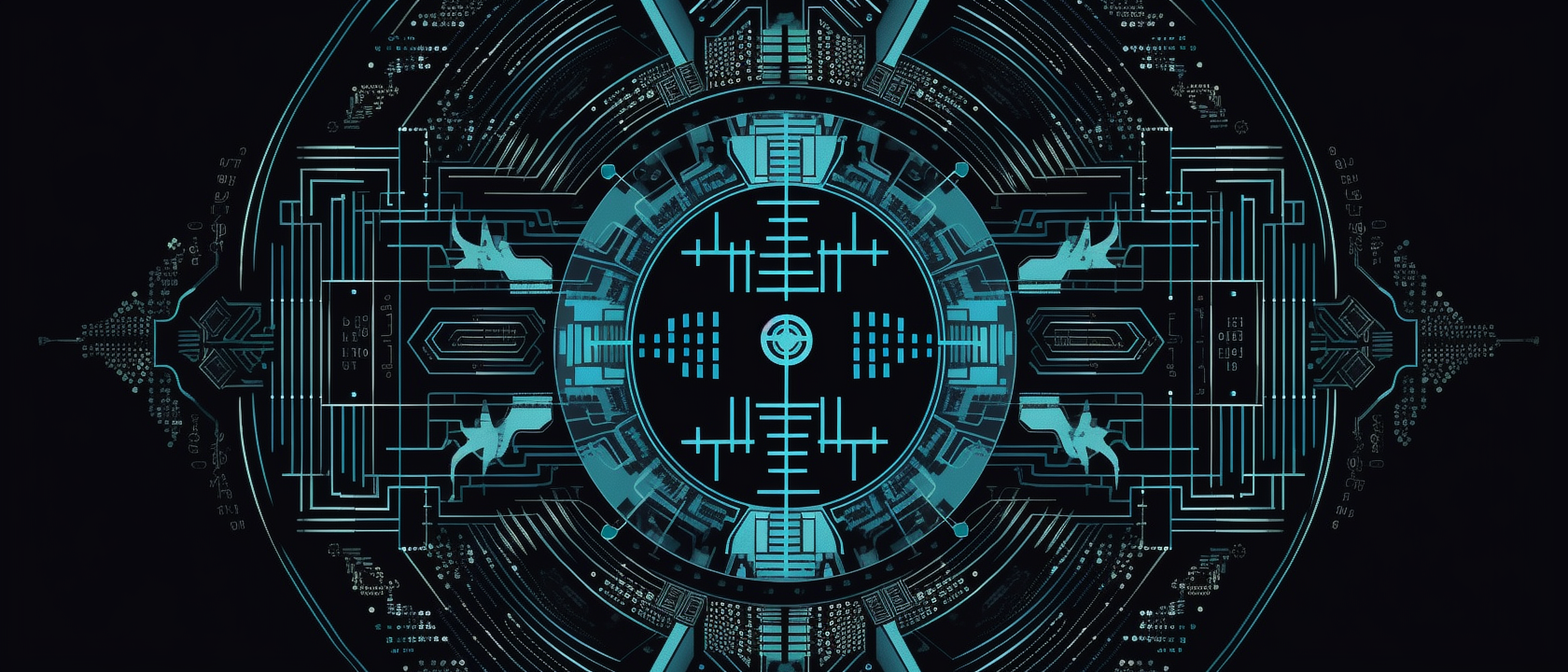 a circular blue and black design