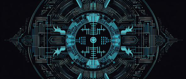 a circular blue and black design