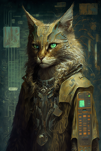 a cat with a robot outfit