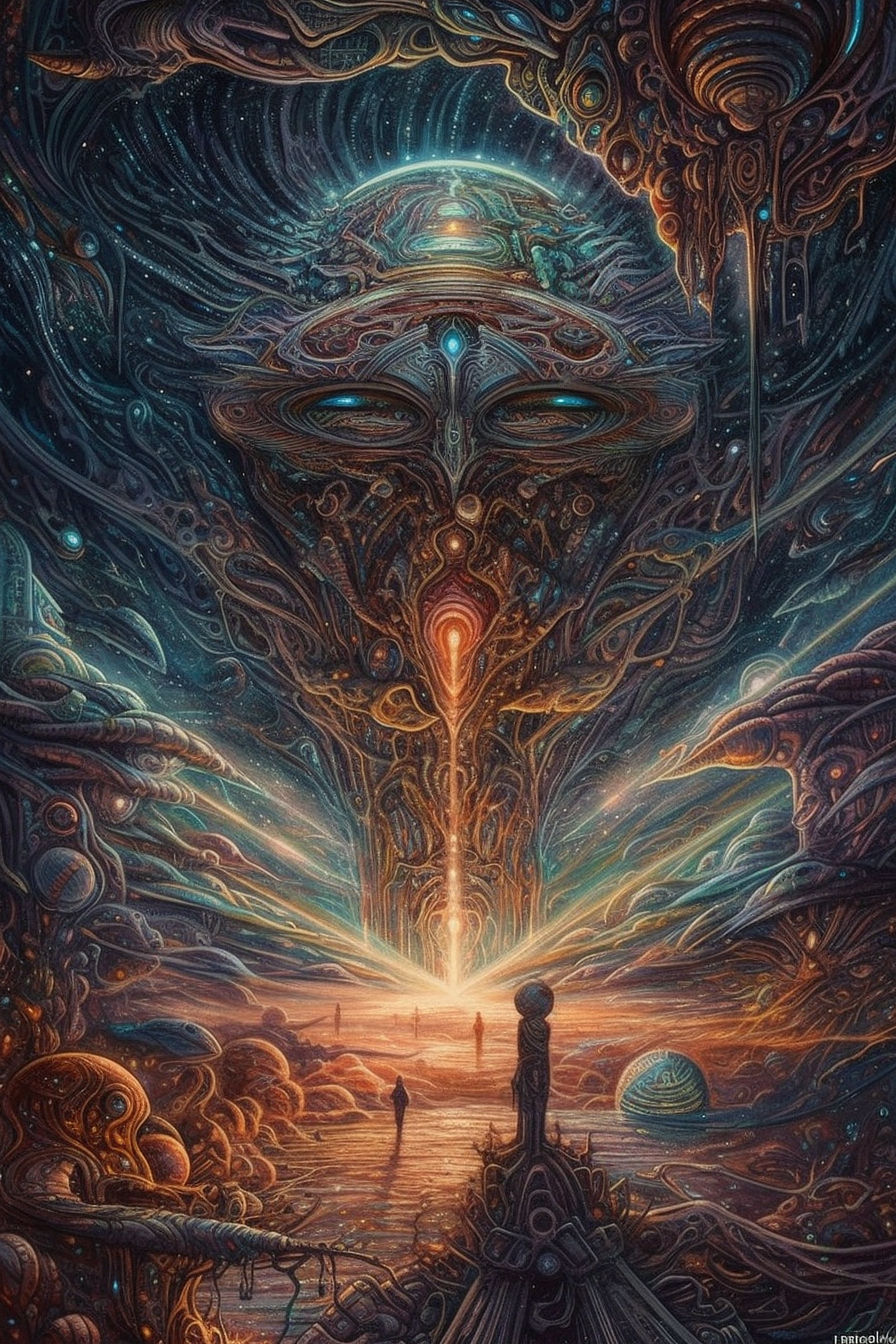 a painting of a large alien face