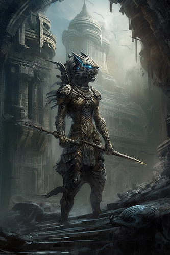 a person in armor holding two spears