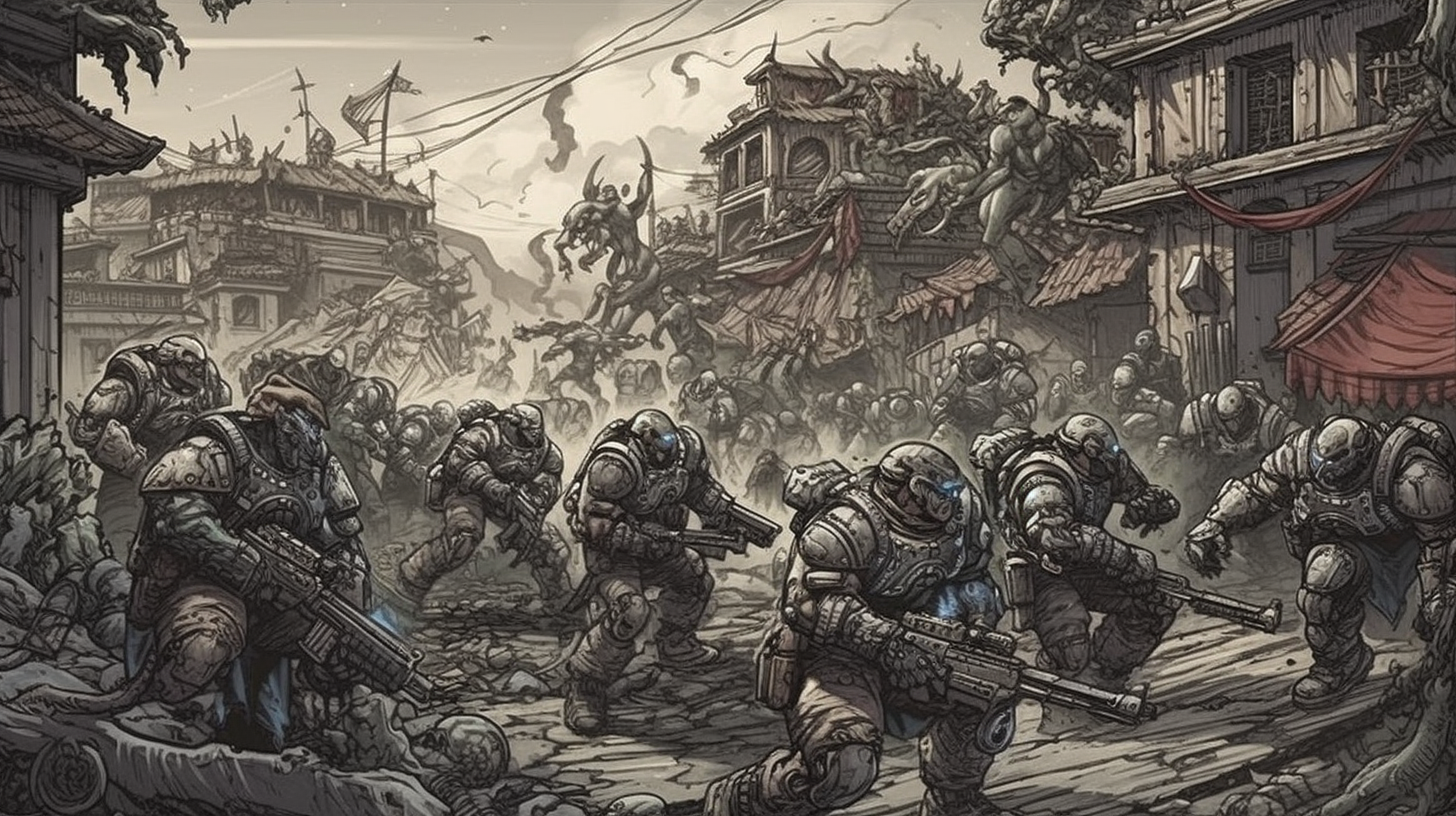 a group of people in armor with guns