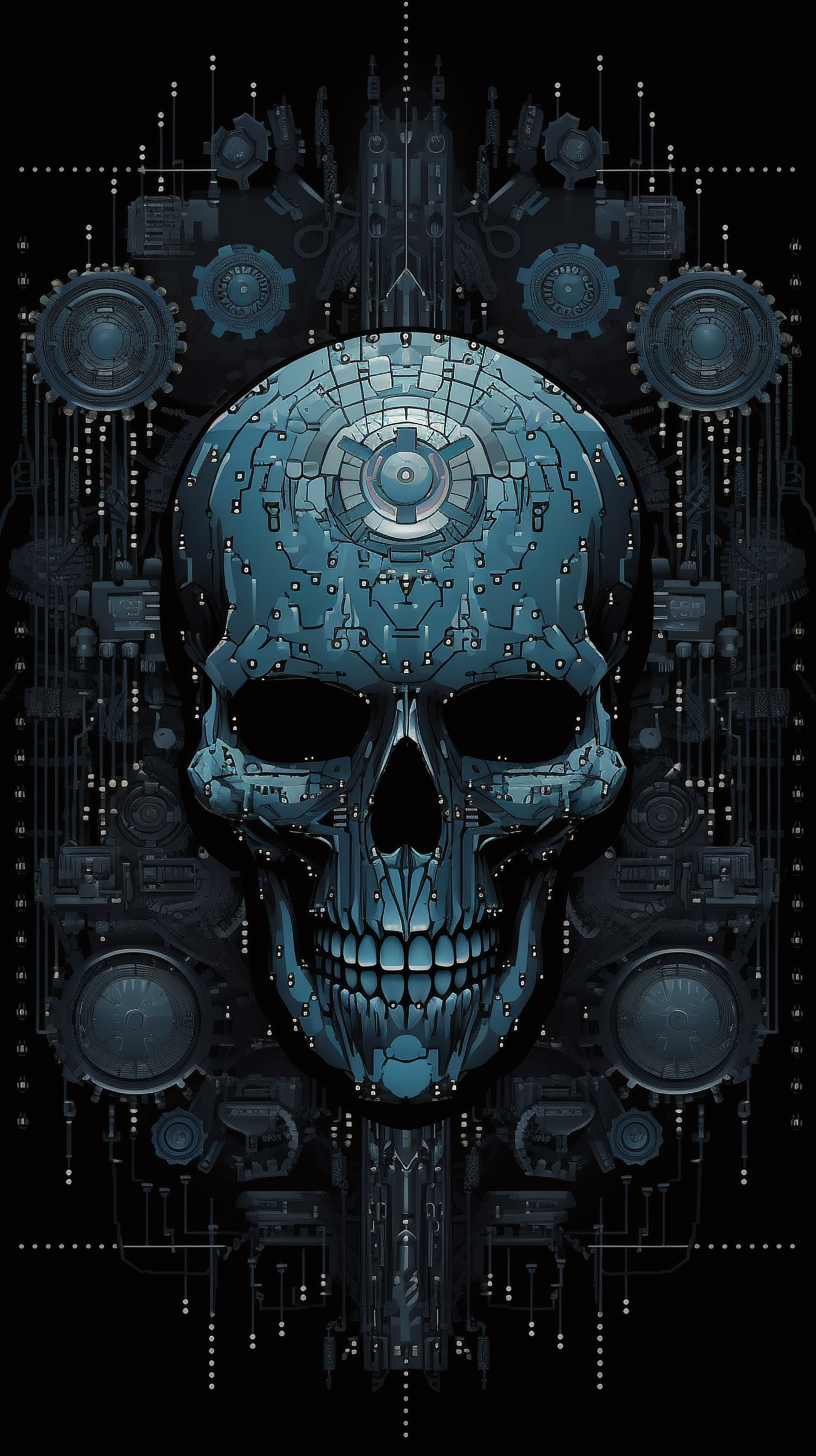 a skull with a machined background