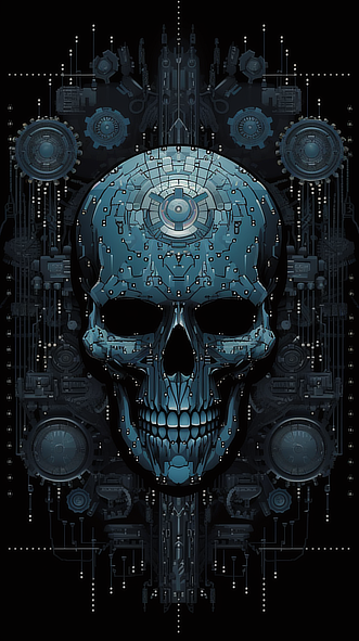 a skull with a machined background