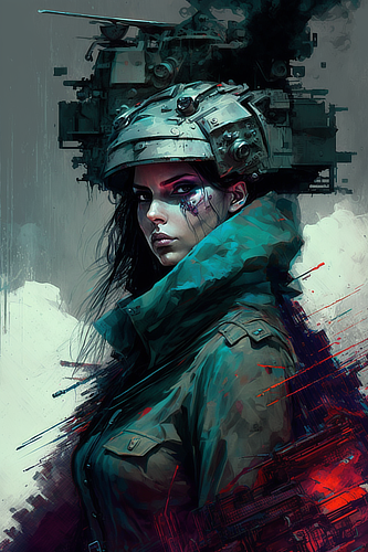 a woman wearing a military helmet