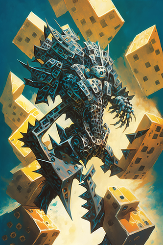 a artwork of a monster with many blocks