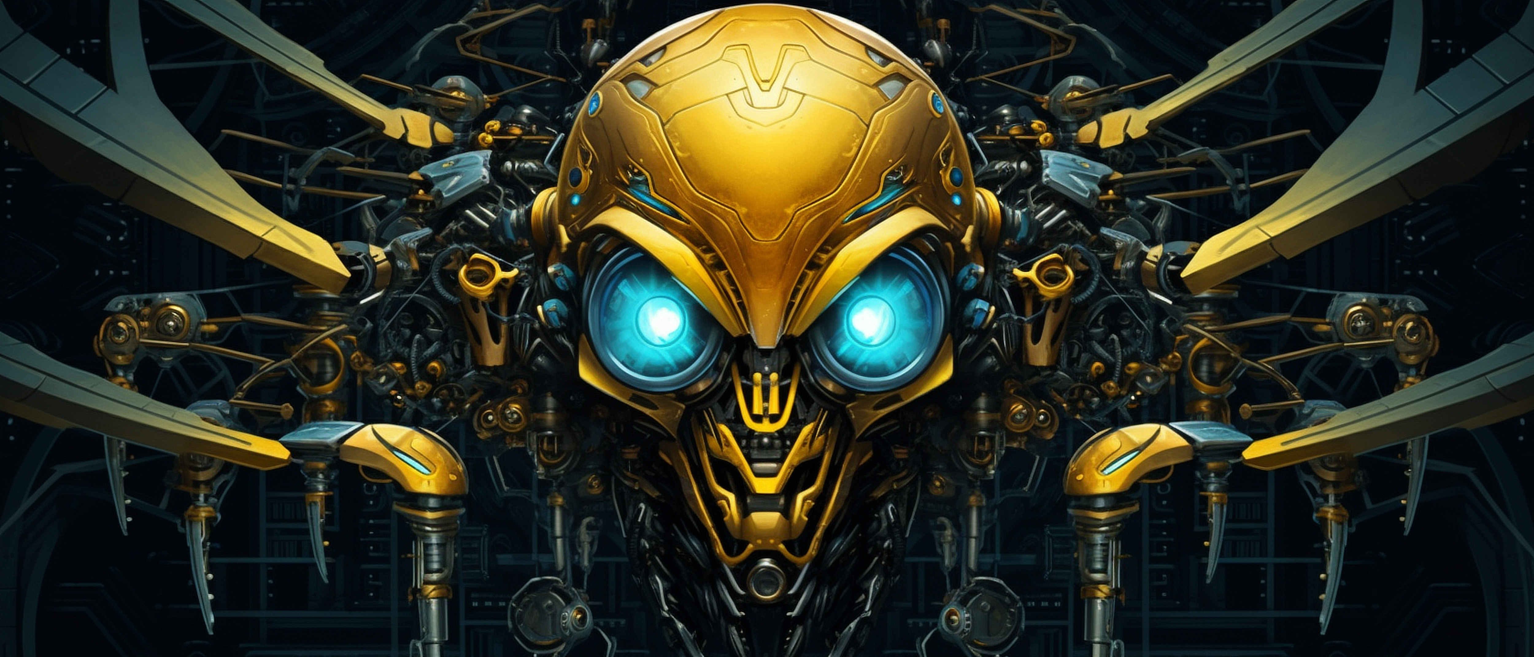 a yellow robot with blue eyes