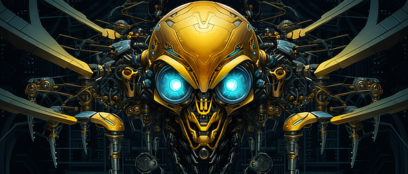 a yellow robot with blue eyes