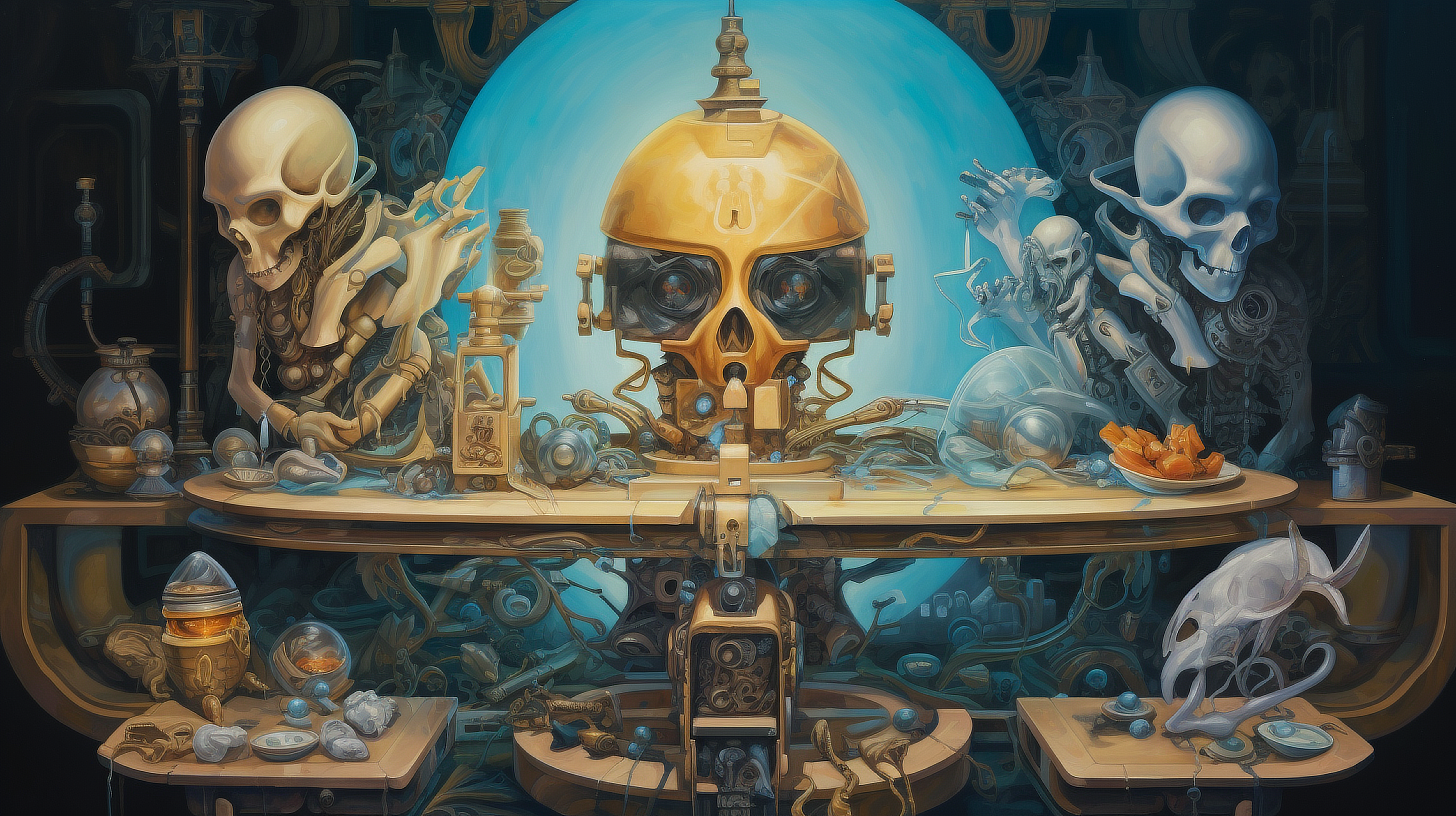 a computer generated artwork of a skull and octopuses