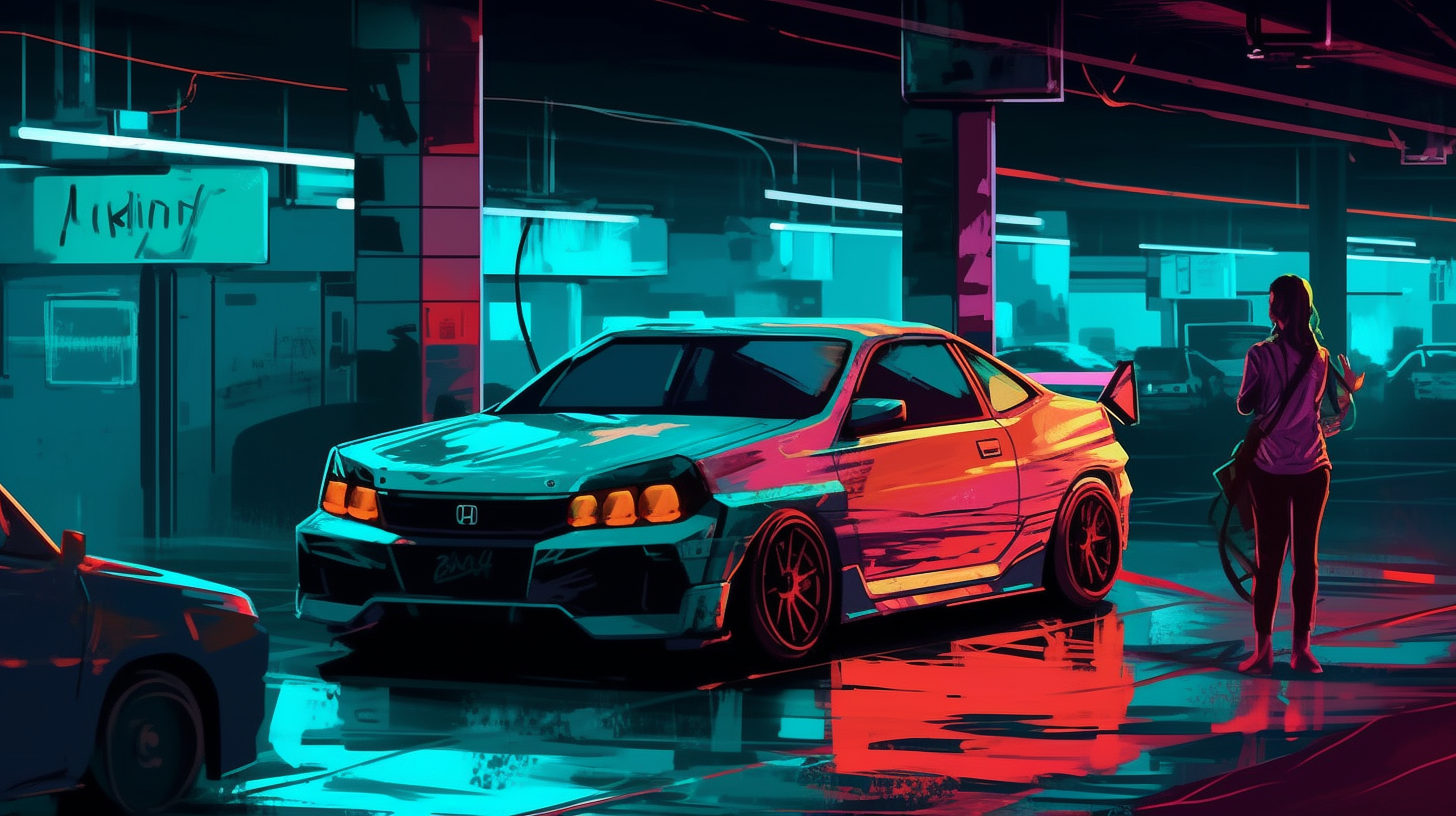 a car parked in a garage