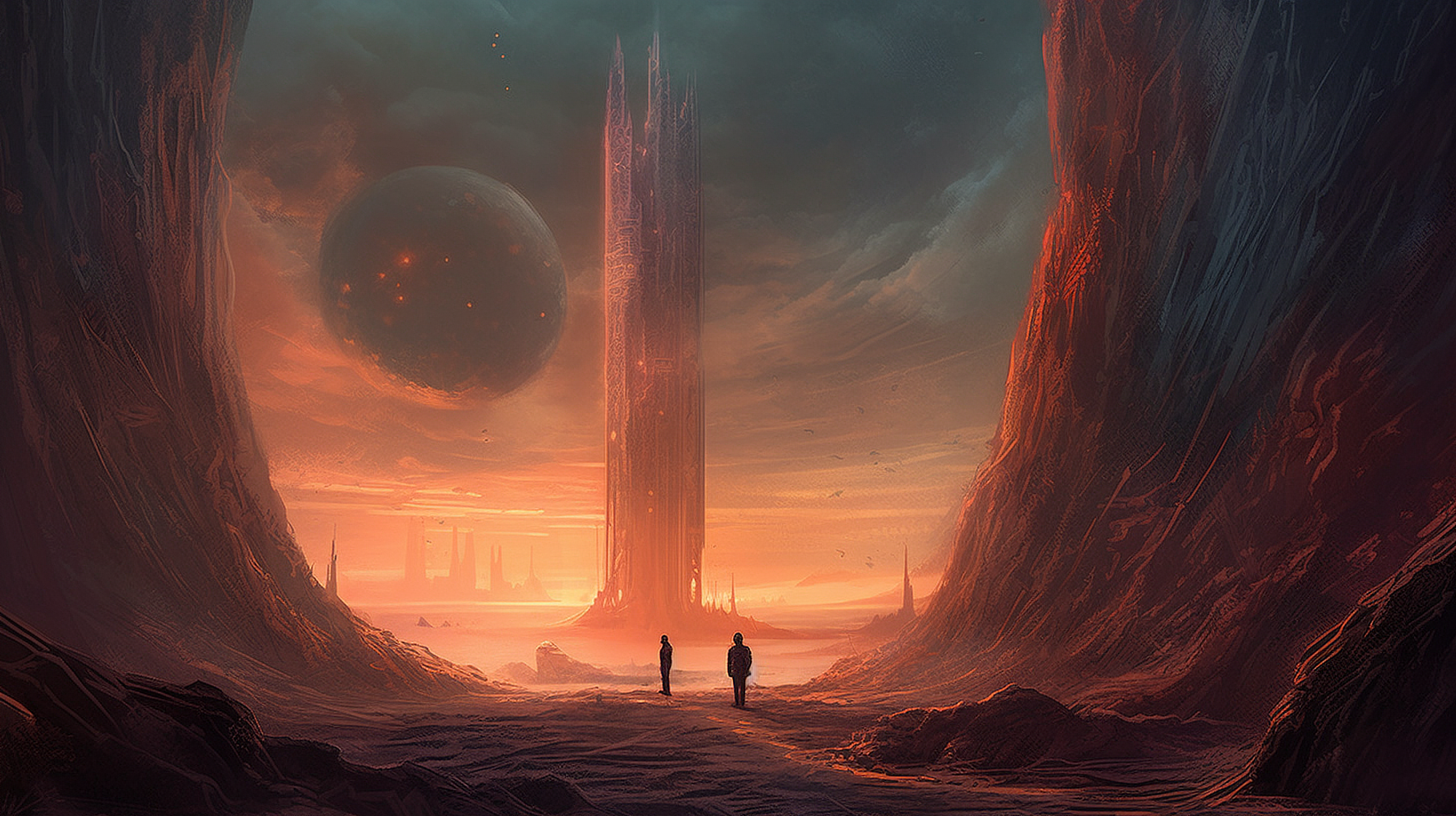 two people standing in a desert