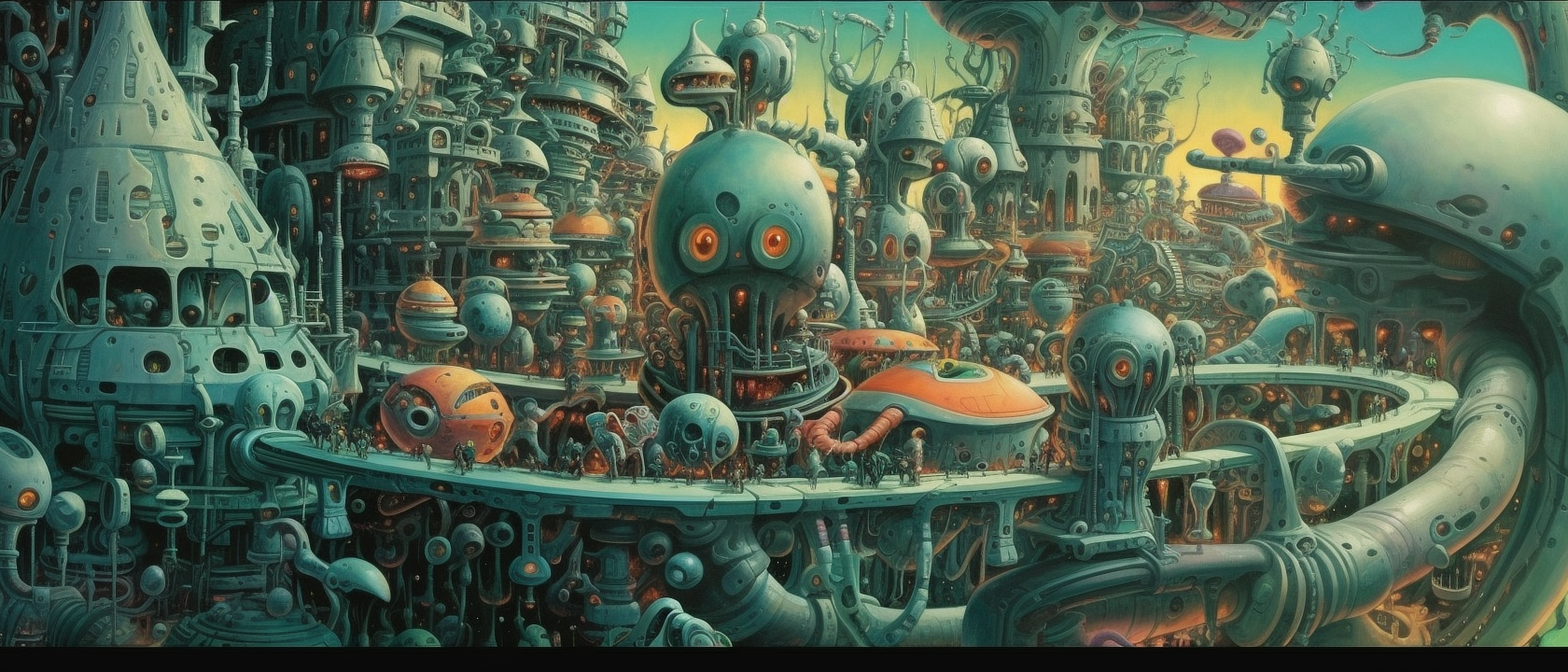 a large group of robots and a large group of people