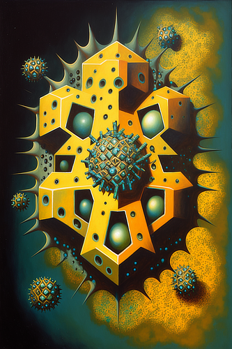 a yellow and blue artwork