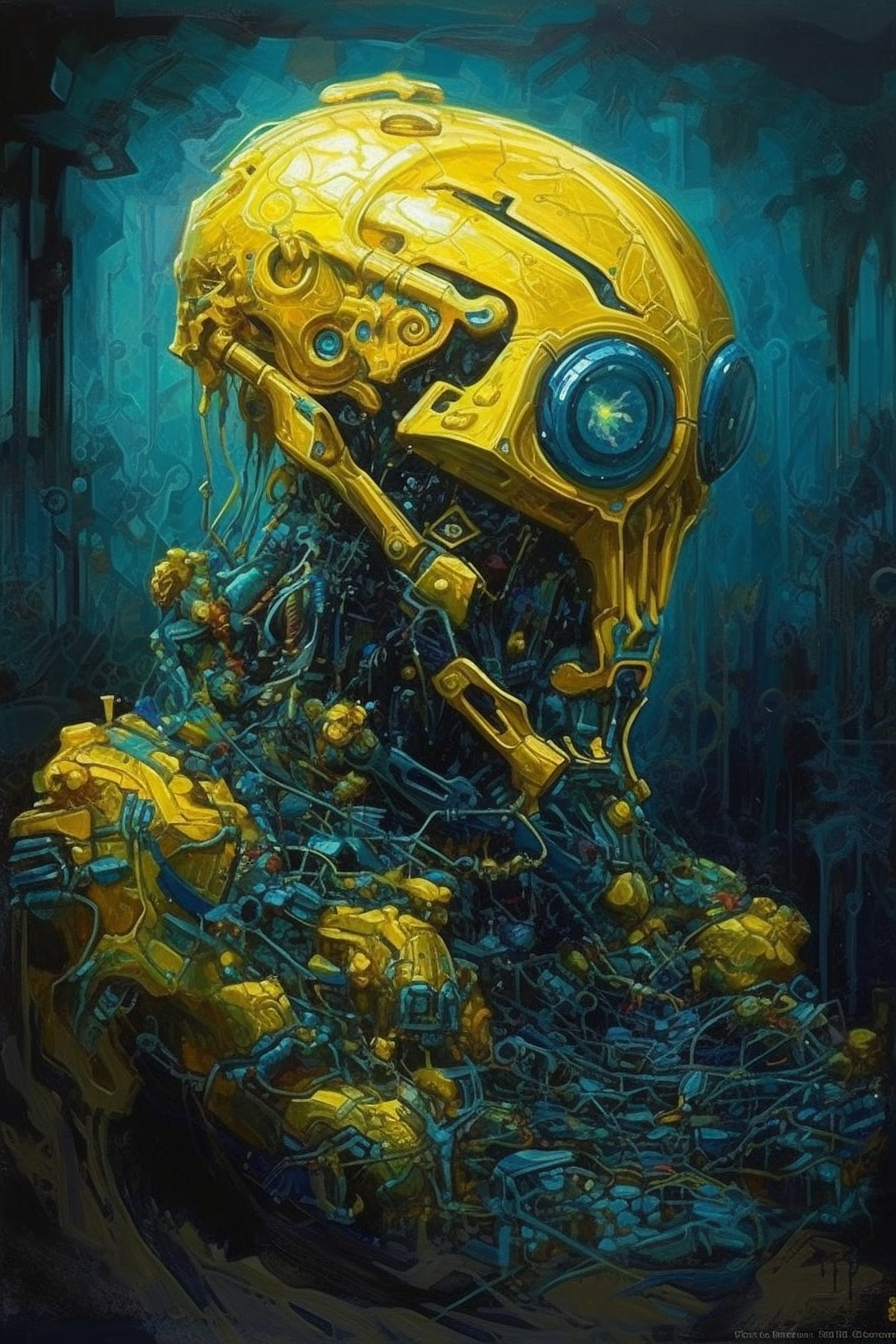 a yellow robot with blue eyes