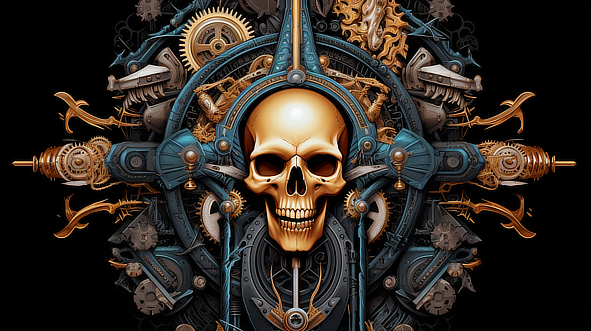 a skull in a circular metal frame