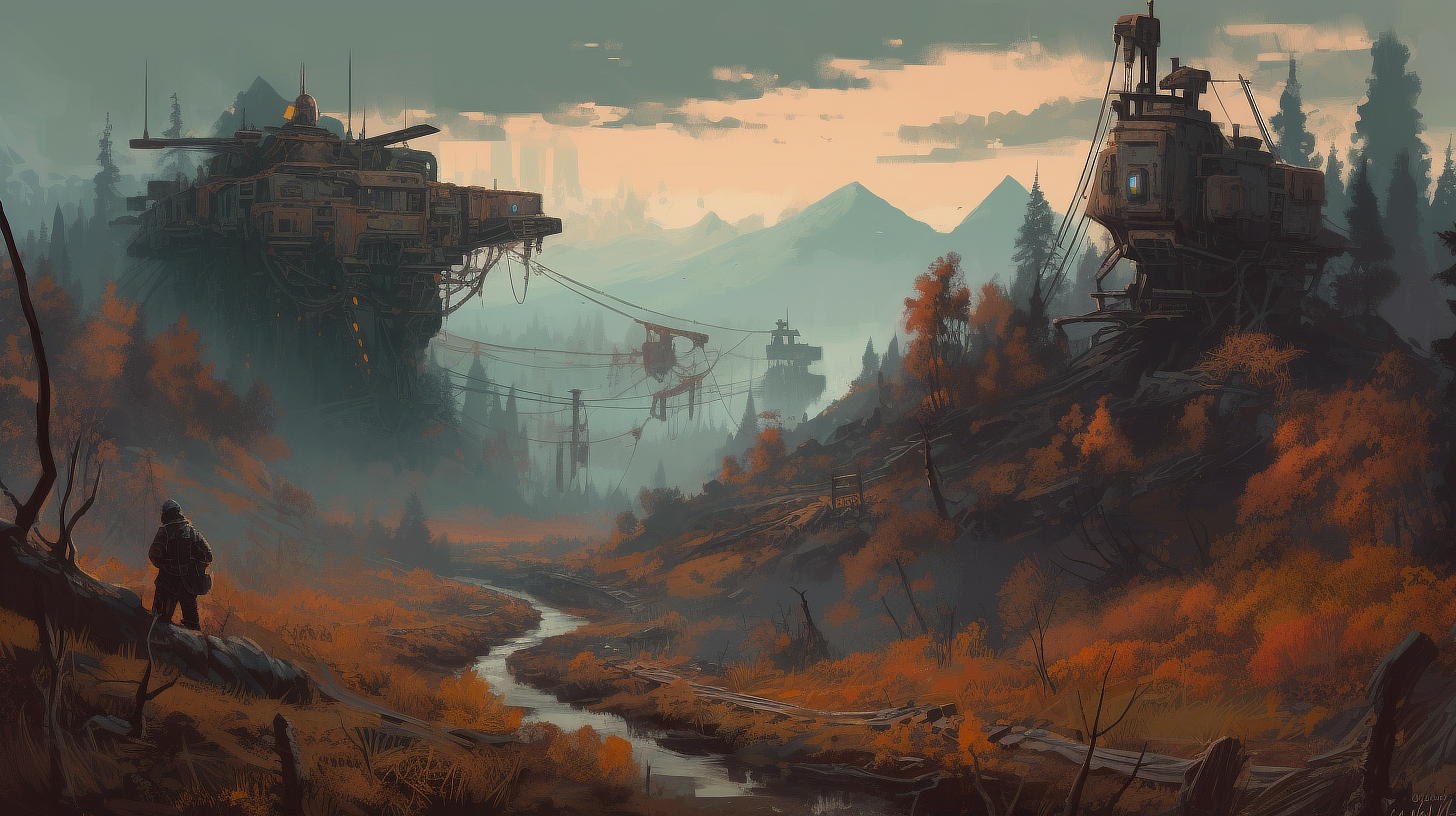 a landscape with buildings and trees