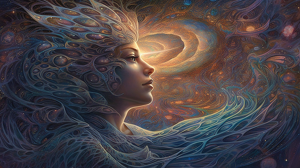 a woman with a swirly crown