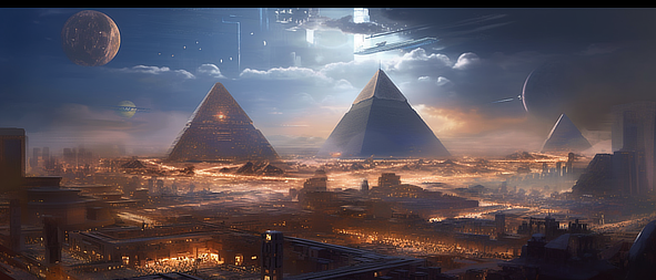 a group of pyramids in a desert